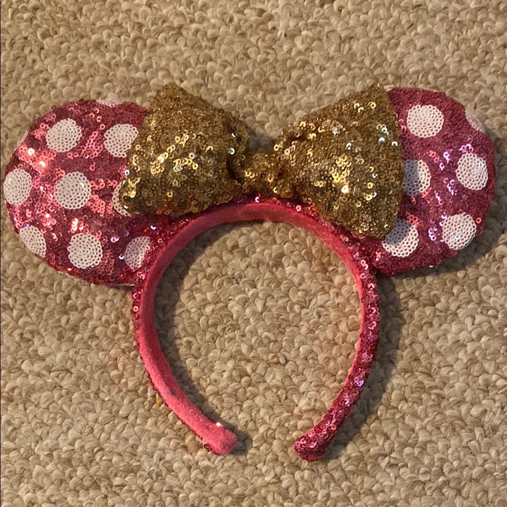 Pink and Gold Sequin Mouse Ears Headband